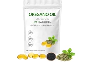 QEBIDVL 300Pcs Oregano Oil - 6000mg with 200mg Black Seed Oil - 165mg Carvacrol - Natural Non-GMO
