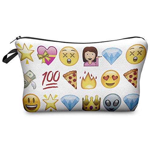 Women's Girls Make Up Bag Wash Bag Toiletry Cosmetics Wallet Pencil Pen Holder Organiser Pouch Case (L22 x H14 x W8 cm, EMOJI PURPLE)