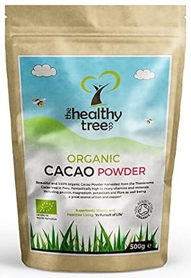 TheHealthyTree Company Poudre de Cacao Cru BIO - convient aux végétariens et aux végétaliens sans sucre - Riche en protéine, magnésium, fibres, potassium et en fer - Certifiée Biologique Cacao en Poudre par TheHealthyTree Company