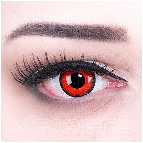 Preisvergleich Produktbild Farbige rote schwarze Red Lunatic Crazy Fun red Motivlinsen. Kontaktlinsen crazy cosplay contact lenses 1 Paar. Perfekt zu Fasching, Karneval und Halloween. Mit gratis Linsenbehälter