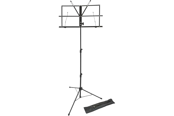 Lawrence LMS02-BK Pupitre pour partitions en métal réglable et pliable avec housse Noir