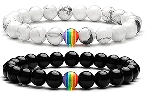 Runmeihe Pride Rainbow Bracelet,LGBT Pride Accessories,Black+White Agate Beads For Women Girl Couple Gay Lesbian Friends Good Luck Jewelry Gifts,Perfect Valentine's Day Gifts for Him or Her (A pair)