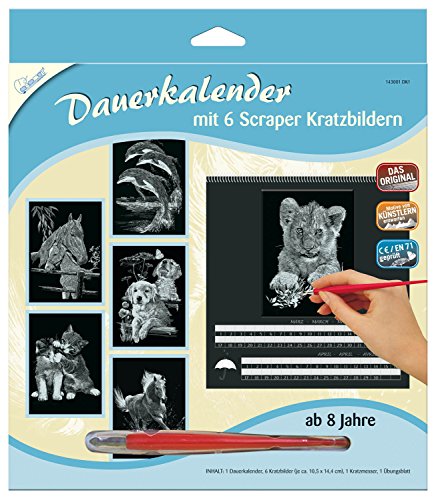 Mammut 143001 - Kratzbilder - Dauerkalender Tiere, 6 Bilder je ca. 10,5 x 14,4 cm, silber