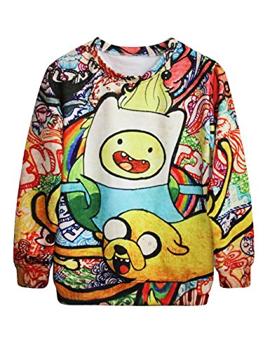 Ninimour Sudaderas Hora Aventura estampado de mangas largas 3D print Loose Sweatshirt Top Pullovers Hoodies