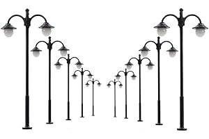 Evemodel 10 Pezzi Lanterne da Parco a LED per modellismo Ferroviario Lampade Luminose 60 mm 12-18V Calibro H0