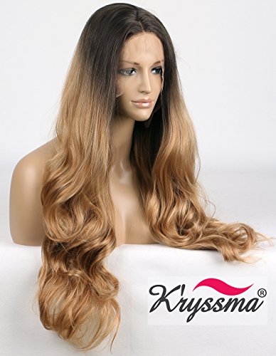 K’ryssma Blond Lang Perücke Braun Blond Ombre Wavy Wig Synthetic Haar Wavy Blond Perücke Half Hand Tied 24 inch - 4
