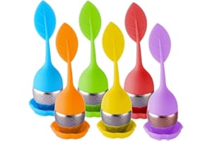 JRANCC Infuseur à Thé En Silicone 6 Pièces Feuilles De Thé Infuseur avec Poignées En Silicone Design De Feuille Moderne avec Dessous Soucoupes Pour Filtrer Le Thé