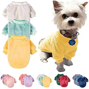 Dog Sweater 3-Pack Small Dog Sweaters for Small Dogs Girl or Boy Cozy Puppy Yorkie Pet Cat Winter Clothes Jacket Plush Small Dog or Cat Coat Halloween (Small, Beige,Light Green,Yellow)