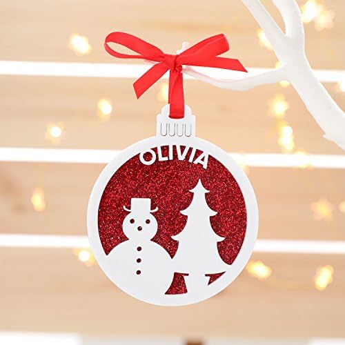 Personalised Custom White & and Glitter Red Snowman Christmas Tree Bauble Festive Decoration Ornament Decorations Best Balls Personalise Name with Handmade Xmas .o.