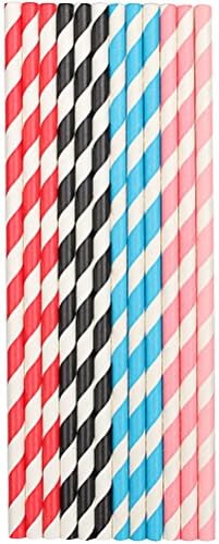 100 Pieces Paper Drinking Straws, borte Paper Drinking Straws for Birthdays, Weddings, Christmas, Celebrations and Parties, Color Stripes