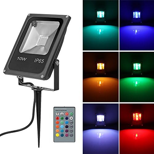 A0ZBZ 10W RGB LED Flood Lights,Remote Control,Colour Changing LED Security Light, 16 Colours 4 Modes,Waterproof LED Floodlight,UK 3-Plug,Wall Washer Light for Christmas