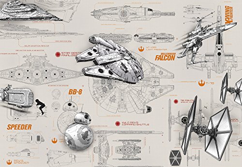 Komar Baupläne „Star Wars“ Tapete Wandbild, mehrfarbig, 8-teilig - 2