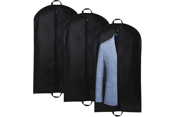 3 stycken premium klädsäck, svart klädsäck, kostym transportväska, vikbart dammskydd med bärhandtag och dragkedja, vattentäta kläder för kostym, jackor, skjortor (60 x 120 cm)