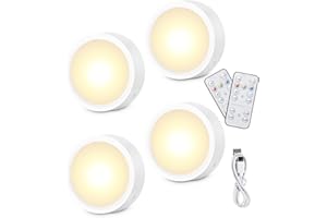 ZAWAER Luz LED Armario Recargable USB, 4pcs Luz Nocturna 1000mAh, 3 Colores Luces Regulables, 5 Niveles de Brillo, con Mandos a Distancia, Luz de Cocina con Temporizador, Magnético (con Adhesivo de Metal)