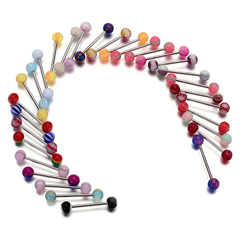 Merssavo 30 PCS Zungenpiercing Piercing Barbell 6mm Kugel barbell