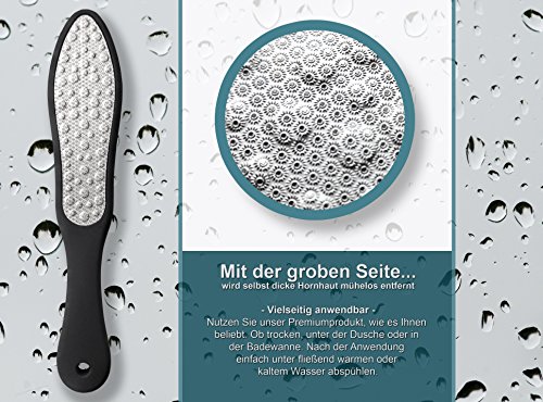 Laser Fußfeile zur Entfernung von Hornhaut für Pediküre & Fußpflege. Grobe & feine Raspel aus rostfreiem Metall. Handlicher Griff aus rutschfestem Kunststoff | Hornhauthobel – Hornhautentferner - 3