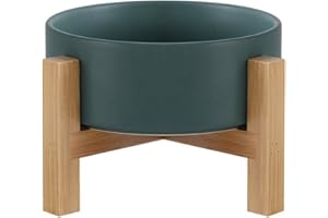 HCHLQLZ Verde Ciotole per Gatti Ciotola Gatto Ciotole per cani con Supporto in Bambù - Ciotole per Gatti Rialzate in Ceramica per Cibo Acqua 400ML - Perfetta per Gatto Cani Piccoli e Animali Domestici