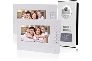 KADONGLI KDL Home 7 Inch RFID Video Intercom Phone Door System 2 Monitors with 1 Camera with Infrared Night Vision for Multi Apartments/Low Building with Keychain 125KHz
