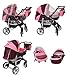 3-in-1 Travel System incl. Baby Pram with Swivel Wheels, Car Seat, Pushchair & Accessories, Dark Red & Pink