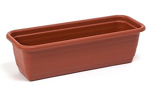 GORDANLUK HOME & GARDEN ACCESSORIES Balcony Trough Flower Pot/Planter Window Box Plastic Vegetable, Planters, Patio, Garden, Home Décor, Porch (Terracotta)