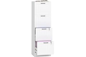 HOMCOM Caisson bureau avec 4 tiroirs et serrures, meuble rangement bureau avec barres de suspension réglables pour documents, caisson de rangement compact pour travail ou chambre, 40x40x131cm, blanc