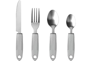 Maotrade 4 Stück Easy Grip Besteck Set Gabel Teelöffel Esslöffel Messer Rutschfest Griff gegen Handzittern Nicht Gewichtet Adaptive Utensilien für Ältere Menschen Arthritis Parkinson Behinderte (Grau)