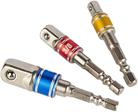 Wazaza 3PCS Impact Socket Adapter/Extension Set Turns Power Drill into High Speed Nut Driver. 1/4", 3/8", and 1/2" Drive