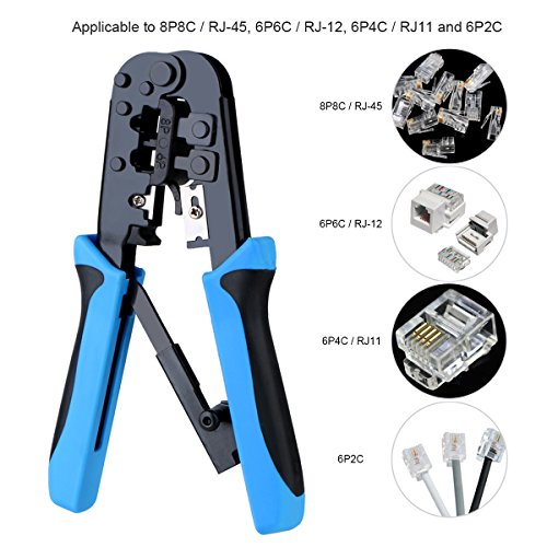 EIVOTOR Crimpzangen RJ 45 Handkrimpzange Doppelte Draht Crimpzange 8P 6P Klemmzange Abisolierzange Kabeltelefondraht Crimpzange RJ45 Kristall Crimpzangen Werkzeuge Kabelschuhe Tool Crimpwerkzeuge Kabelschuhzange für Abisolierung und Telefonleitung Druckleitung Strippen Schnittlinie - 4