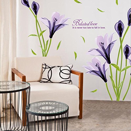 HALLOBO® XXL Wandtattoo Lily Wandaufkleber Wandsticker Wall Sticker Schmetterling Blumen Wohnzimmer Schlafzimmer Deko - 4