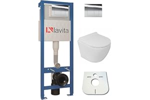 Domino Lavita Vorwandelement inkl. Drückerplatte + Wand WC SOGO SLIM ohne Spülrand + WC-Sitz mit Soft-Close-Absenkautomatik (Drückerplatte QC)