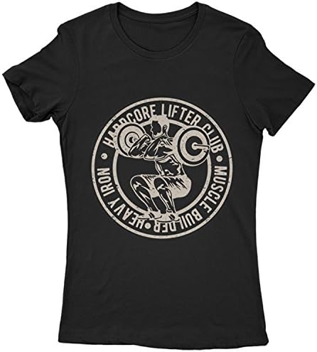 Flamentina A002-062L Hardcore Lifter Womens T-Shirt Club Muscle Builder Heavy Iron Gym Bodybuilding Athletic Strong(MediumBlack)
