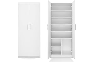 ‎HOME COLLECTIVE Home Collective Schrank Mehrzweckschrank weiß 74cm Breite 180cm Höhe mit sechs Einlegeböden und Extra-Fach, Aktenschrank Haushaltsschrank Organizer aus MDF Holz