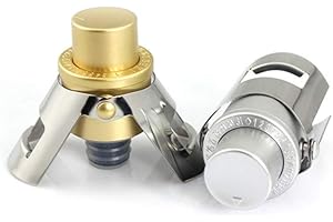 LINGLAN Tapón para Botella Champagne con bomba de presión integrada para mantener las burbujas de tu Fizz, color dorado y plateado, juego de 2 unidades