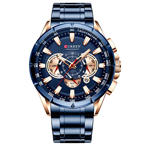 SUNWH Montre chronographe Montre de Sport d'affaires de Mode 30M étanche Montre à Quartz pour Hommes et Anti-Rayures Cadeau Elegant-Bleu