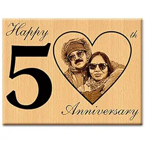Incredible Gifts India 50th for Couple Special - Engraved Photo Plaque (12 x 9 inches, Wood, Beige)