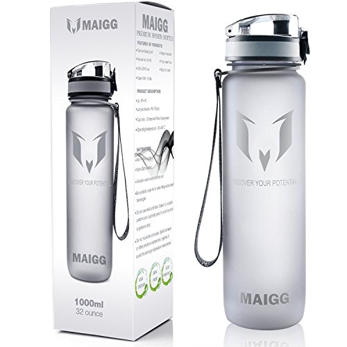 MAIGG Beste Sports Trinkflasche – 500ml & 1000ml – Eco Friendly & BPA-freiem Kunststoff – für das Laufen, Fitness, Yoga, Im Freien und Camping – Schnelle Wasserdurchfluss , Flip Top, öffnet sich mit 1-Click – Wiederverwendbare mit dicht schließendem Deckel - 7