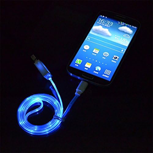 NoveltyThunder - Blue 1M 1 Meter Metre Led Light Up Micro USB V8 Charger Cable Anti Tangle Long For or Samsung Galaxy S2 S3 S4 S5 Sony Xperia Z1 Z2 Blackberry Curve 9320 9220 HTC One Desire Torch Bold Nexus 5 LG G2
