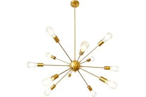 ‎LYNPON LynPon Pendelleuchte Gold 12-Flammig Sputnik Kronleuchter Moderne, Einstellbare Höhe 4x9.85in, Messing Hängelampe Metall für Wohnzimmer, Esszimmer, Schlafzimmer, Küche