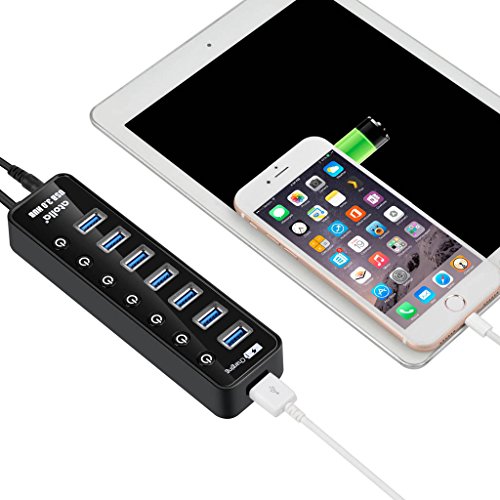 Atolla USB 3.0 Hub 7 port Multi USB Splitter Netzteil mit Schalter und 5V/3A 15W Power Supply Adapter -Schwarz - 5