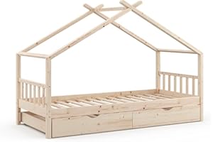 VitaliSpa House bed Design, Natural wood, 90x200 cm with guest bed