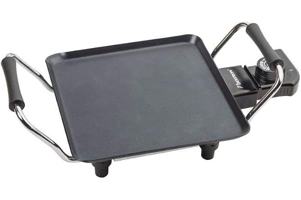 Bestron Plancha électrique, Barbecue electrique avec revêtement anti-adhésif, Gril de table pouvant jusqu'à 2 personnes, avec réglage de la température en continu, Couleur: noir