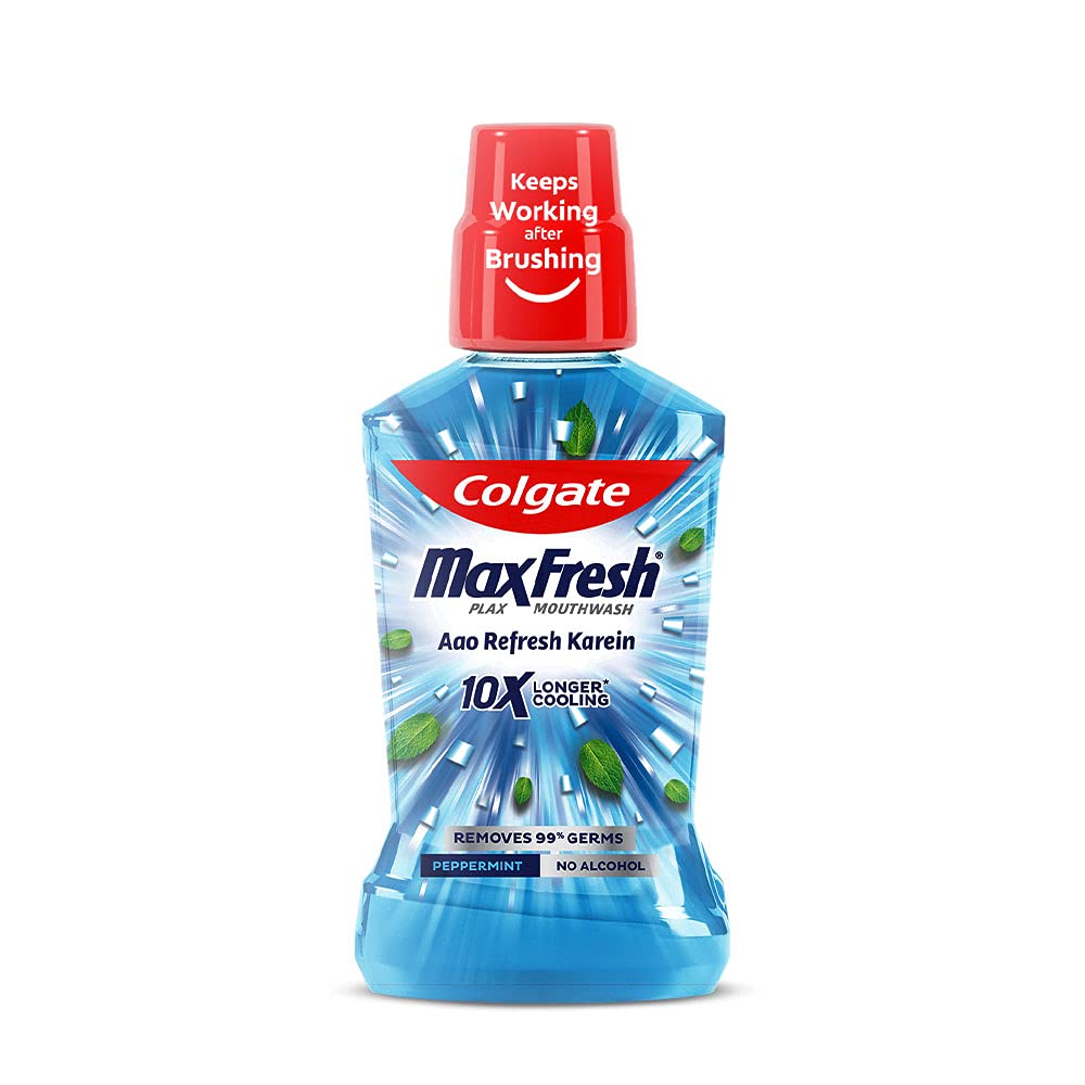 Colgate Maxfresh Plax Antibacterial Mouthwash, 24/7 Fresh Breath, Alcohol Free Mouth Wash Liquid for Bad Breath - 500ml Peppe