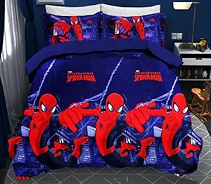 Demand Mania Glace Cotton Cartoon Design Double Bed Sheet for Double Bed with 2 Pillow Covers Set, Queen Size Bedsheet (Spiderman)