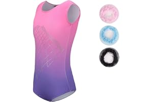 Sinoem Trykot gimnastyczny z długim rękawem dla dziewczynek 5-12 lat z błyszczącym diamentem w kolorze gradientu