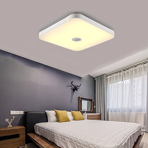 Preisvergleich Produktbild Bluetooth Deckenleuchte Dimmbar mit Fernbedienung and Bluetooth Lautsprecher 24W für Wohnzimmer, Schlafzimmer, Küche und Esszimmer (Weiß) Natsen N-10507B-24W-LY