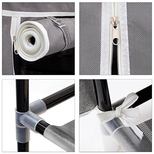 Relaxdays Schuhschrank VALENTIN breit HxBxT: 108,5 x 114 x 30,5cm Schuhregal mit 7 Ablagen für 36 Paar Schuhe aus Vlies mit Stoffbezug Stoffregal für staubfreie Lagerung dank Reißverschluss, anthrazit - 8