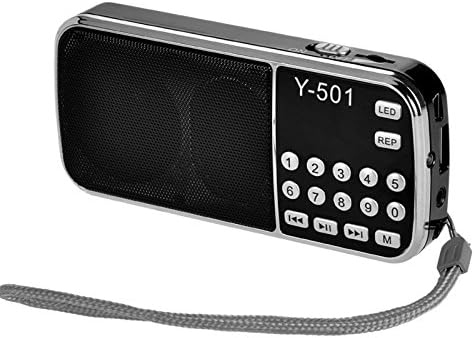 iMinker Mini Portable Digital FM Radio Media Speaker MP3 Music Player Support TF Card/USB Flash Drive with LED Screen Display, Emergency Flashlight, 3.5mm Earphone Jack/AUX Port (Black)