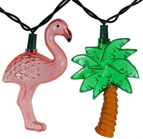 Cilected Glitter Pink Flamingos and Palm Trees String Lights Indorr Party Supplies Christmas Seasonal Decor 8 Feet 10 LED Battery Powered (5.5 ft)