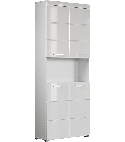 Home Collective Badkamerkast, smal - hoge kast, badkamermeubel met 6 vakken, opbergkast voor badkamer, multifunctionele kast voor badkamer, kelder & wasruimte | 35 x 35 x 187 cm (BxDxH) | Wit