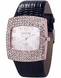 EASTPOLE Damen Armbanduhr Analog Quarzuhr Kristall Quadrat Zifferblatt Schwarz Uhr WAA836